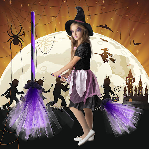 Halloween dekoration Häxa Flygande kvast Fest Bal Trollkarl Dräkt rekvisita Klä upp kvast Violet