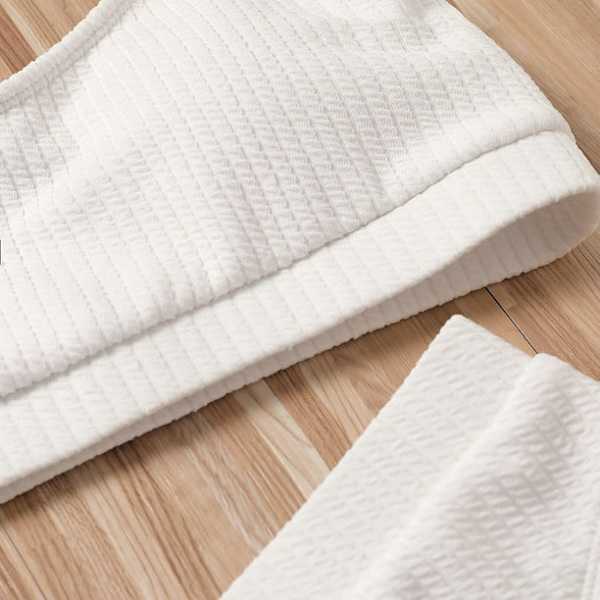 Kvinnor med hög midja ribbad Cami Bikini Set Vit M-US8