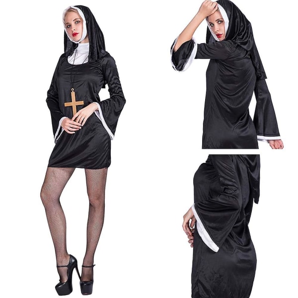 Halloween Nunna Cosplay-kostym med huva Multipurpose Cosplay-kläder för fest Naughty Nun M