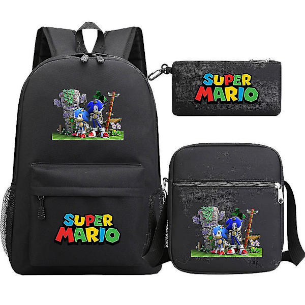 Super Mario ryggsäck för tonåringar - flickor och pojkar Kawaii vattentät canvas skolväskor, 3 st set med laptopfack - Mochilas ryggsäckar 5