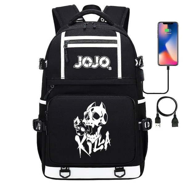 Black Jojo's Bizarre Adventure Usb Port-ryggsekkveske for skolebøker, studenter og utendørsaktiviteter. Skulder Bokveske Ryggsekk Med Cosplay Desig 1