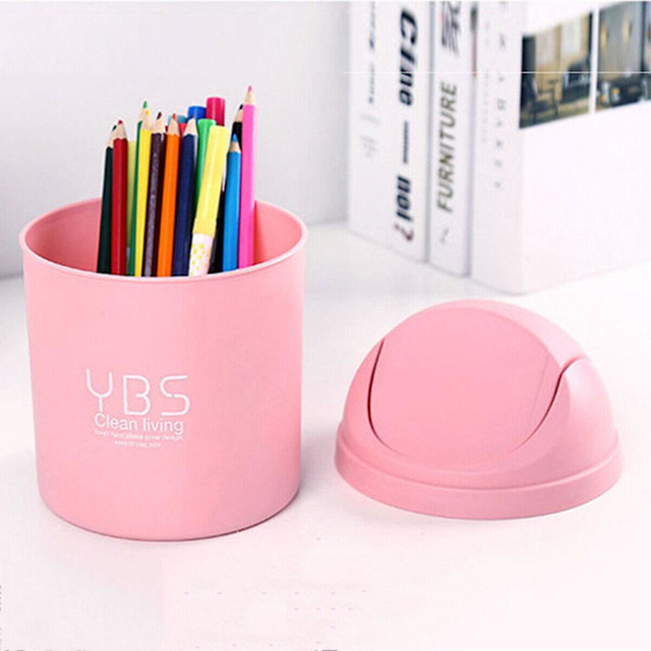 2st Bärbar Mini Avfallskärl Papperskorgen Desktop sopkorg Bord Roll Svänglock Pink