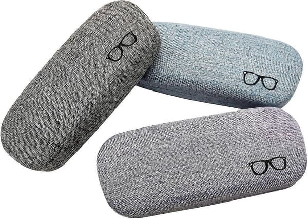 3-pack Hard Shell Glasses Case, Protective Linen Fabric Cover for Large Eyeglasses - Durable Storage Set