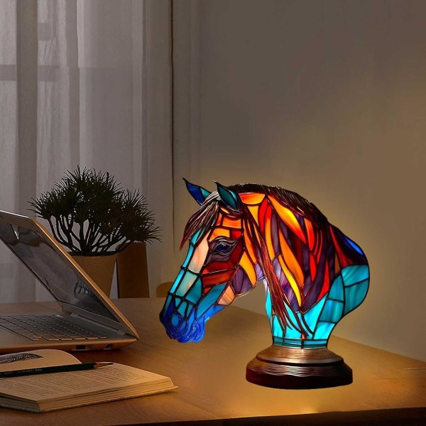 Eläinten pöytälamppusarja, retropöytävalaisin, lasimaalaus Animal Print -pöytävalaisin, vintage Animals -pöytälamppu kodin koristeet Horse