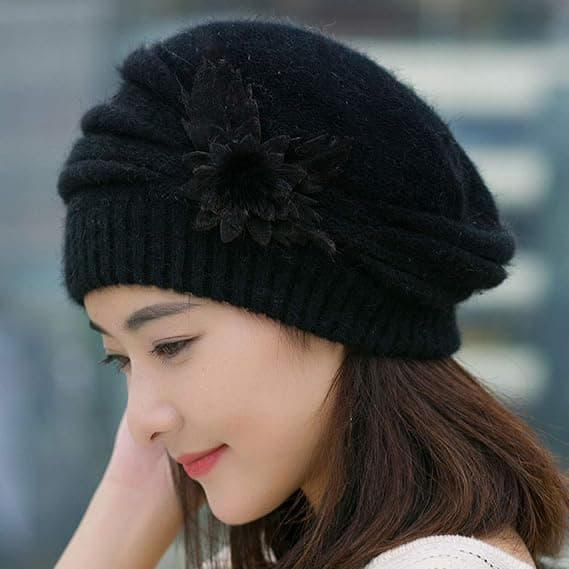 Dam Beanies Vinterhattar Dam Mode Dam Blomma Stickad Virkad Mössa Vinter Varma Mössa Barett Damhattar Vinter Varma