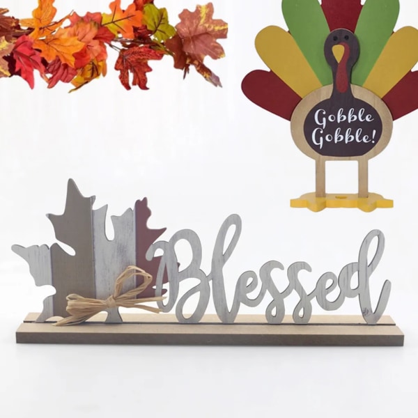 3 stk Thanksgiving Day Bord Midterstykker Træ Egern Græskar Ahorn Blad Form Skrivebord Plaque Ornament Festdekorationer Håndværk