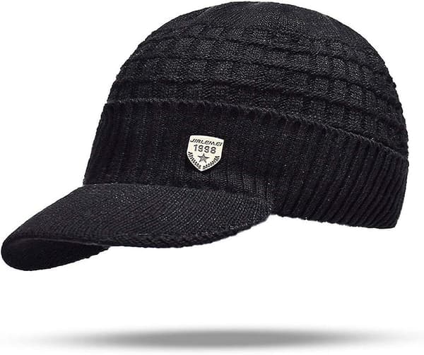 Yixda Vinterhatt för män med Peak Warm Stickad Beanie Cap med Fleecefoder black One Size