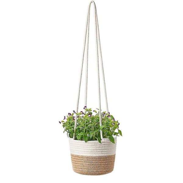 Handvävd hängande planteringskorg med jutebomullssnöre inomhusblomkruka
