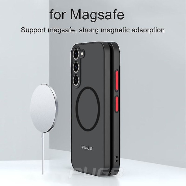 Iskunkestävä case Magsafe-lataukseen - Yhteensopiva Samsung Galaxy S23/s22 Ultra Plus/s21 Fe:n kanssa, magneettipidike, läpinäkyvä cover Black for S21