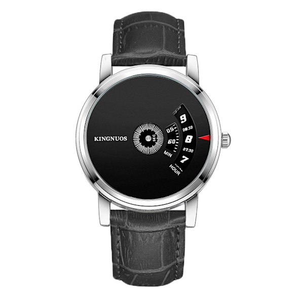 Eksplosjoner kreativ peker-fri plate forretningsklokke Black belt silver shell Black dial