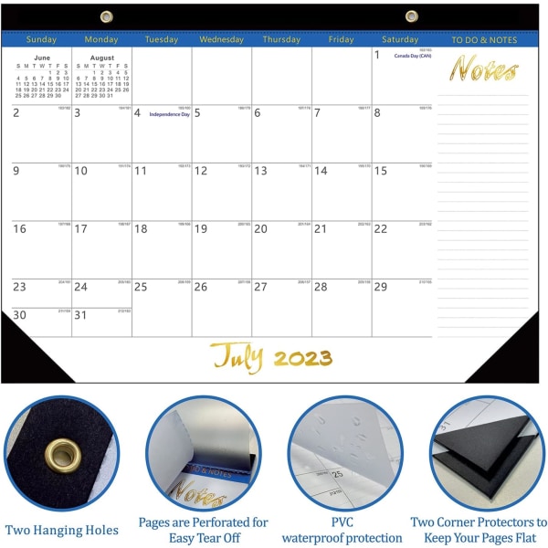 Väggkalender 2023 2024, 18 månaders akademisk väggkalender från juli 2023 till december 2024 Hängande stor kalender för familj eller kontor (guld)