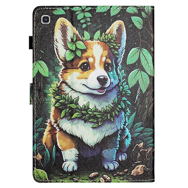 Samsung Galaxy Tab S6 Lite -värillinen piirrosompelu, nahkainen case Corgi