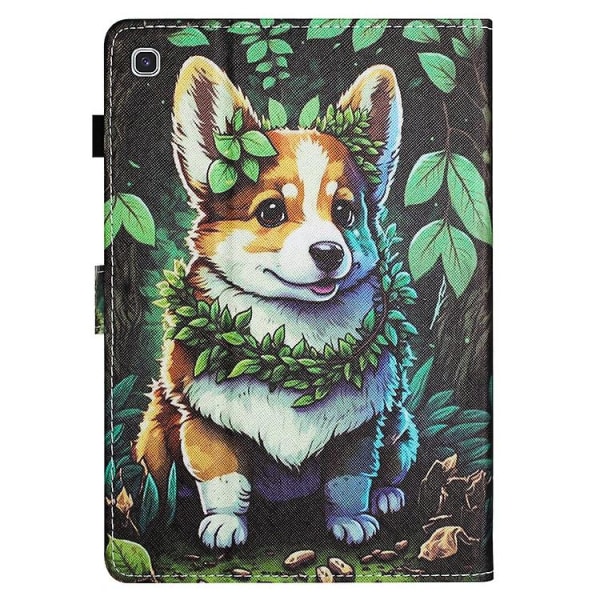 Til Samsung Galaxy Tab S6 Lite Farvet Tegning Stitching Læder Tablet Smart Case Corgi