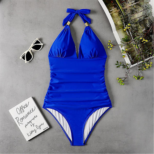 Baddräkt i ett stycke för kvinnor, grimma vadderad bikini Monokini baddräkt Baddräkt för badkläder Royal Blue M