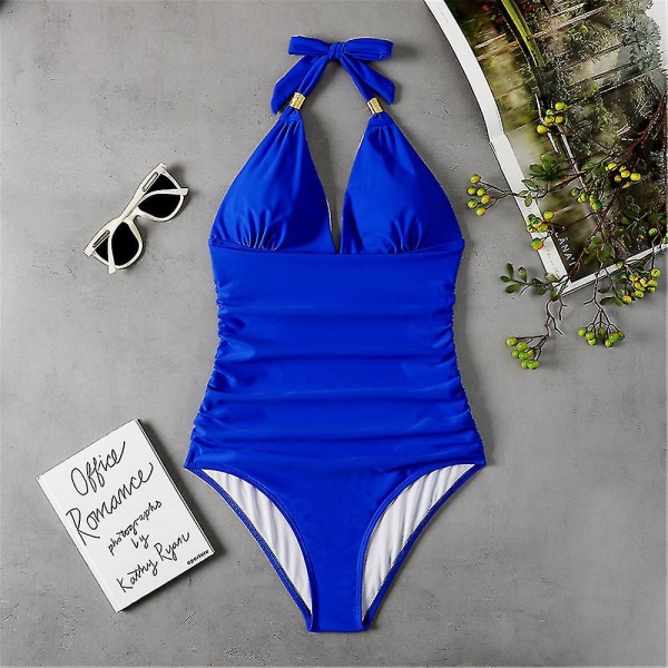 Baddräkt i ett stycke för kvinnor, grimma vadderad bikini Monokini baddräkt Baddräkt för badkläder Royal Blue XL