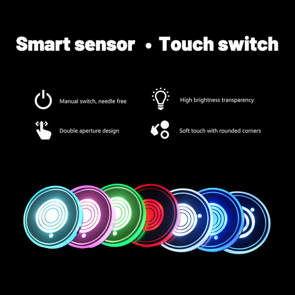 2 st 7 färger Bil Led Mugghållare Ljusmattor Bilunderlägg Flaska Atmosfär Ljus Konstellation Bakgrundsbelysning Led Mugghållare Kuddar|drycker Hållare|
