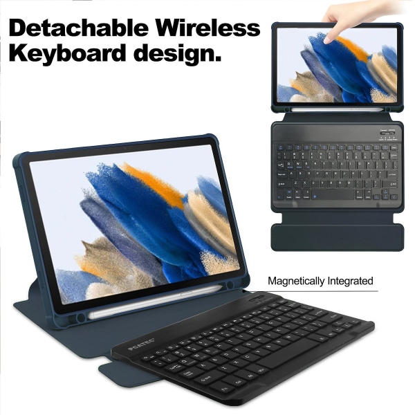 Tablettaske til Samsung Galaxy Tab A9+, med Bluetooth-tastatur Roterende Stand Pu+acrylcover Dark Blue