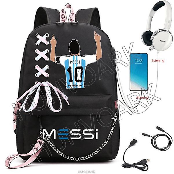 Messi Rygsæk Fodbold Super Star Stor Kapacitet Simpel Sort Teenagere Skoletasker Rejse Kvinde Mandlige Studerende Computer Mochilas Green