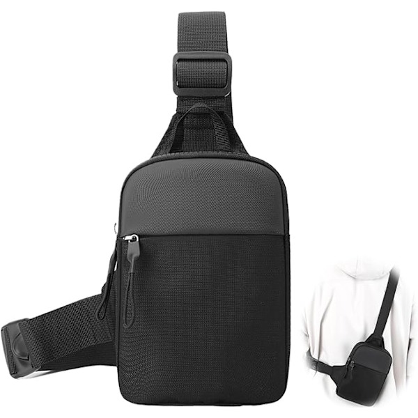 Crossbodyväska för Män Sling Bröst Vattentät Mini Andningsbar Crossbody Axelväska med Dragkedja för Vandring Man Kvinna Slingväska 8.3\"x5.5\" Svart,L