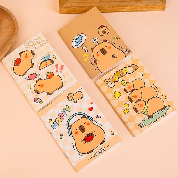 Capybara 5-pak lomme notesbøger, 4 designs, 8,2 x 12 cm, mini vandtætte notesbøger til kontor, skole, elevpriser (tilfældig stil)