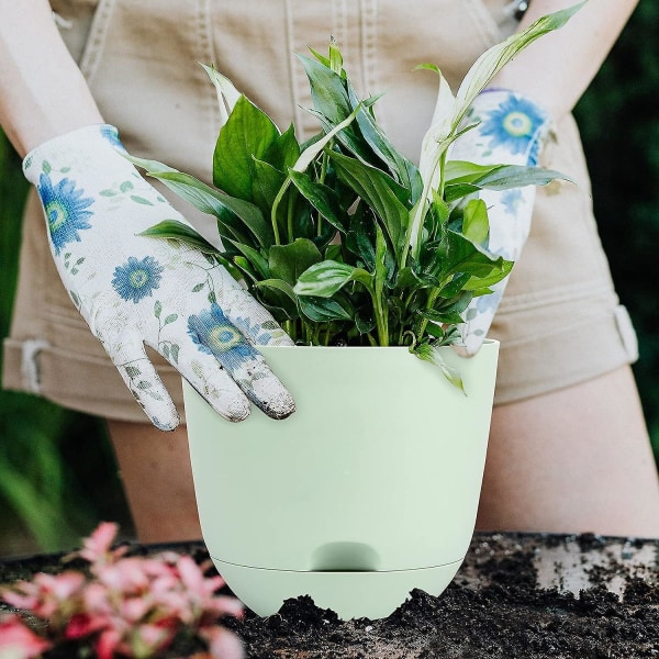 Plantepotter, 3-pack 25,4 cm selvvanende plantekasser Høydrenering med dyp tallerkenbeholder for innendørs og utendørs hageblomster Plantepottegrønn