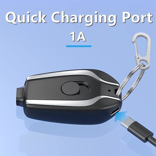 1500mah avainnippu puhelinlaturi, mini Power Emergency Pod -yhteensopiva iPhone- tai Type-c-pikalatattava Power Bank -avainnippu Black For Type-c