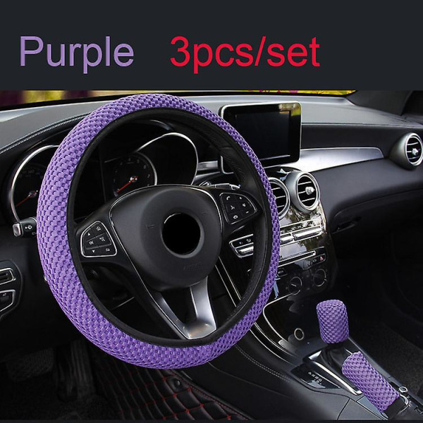 Universal 38cm 3 kpl Ice Silk ohjauspyörän cover Vaihteiston käsijarrun suojukset Kulutusta kestävät luistamattomat auton sisätarvikkeet - Ohjaussuojukset Purple 3pcs