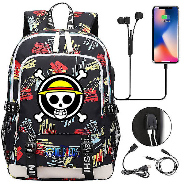 Teini-ikäisten perus- ja yläkoululaukku - yksiosainen printed USB koulureppu miehille ja naisille - casual matkareppu 7