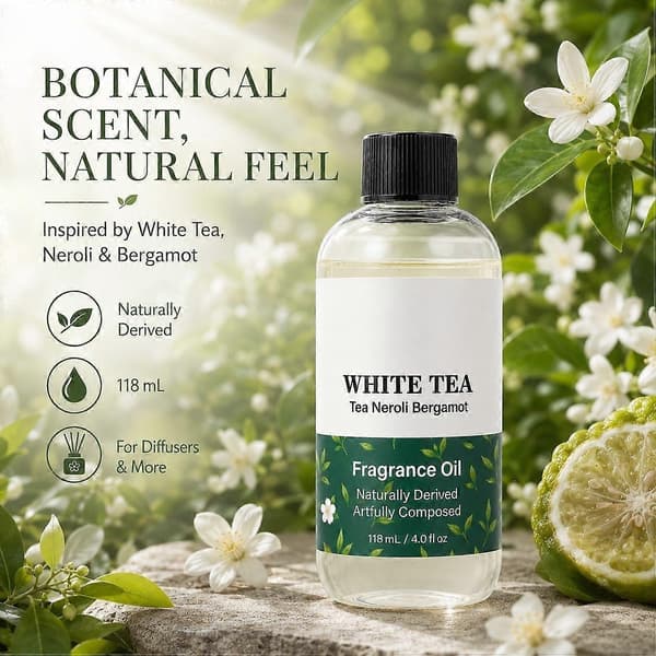 Hvid Te Diffuser Olie 118ml Æterisk Olie til Ultralyds- og Vandfri Diffuser, Luftfrisker & Rumspray Langtidsholdbar med noter af Te 3pcs