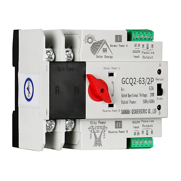 Fotovoltaisk solenergi automatisk omkopplare DIN-skena 2p 63a Ac220v PV-system ström till stad P