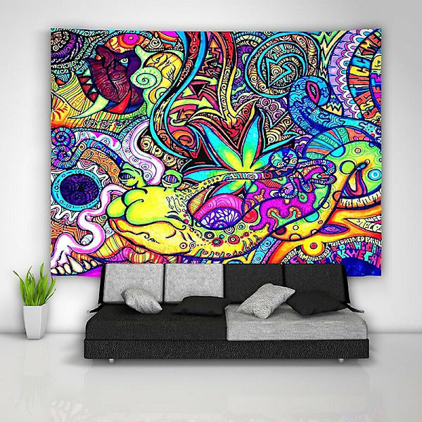 Psykedeelinen kuvakudos Trippy Abstrakti Peitto riippuva kodin seinäkoristelu 150x130cm