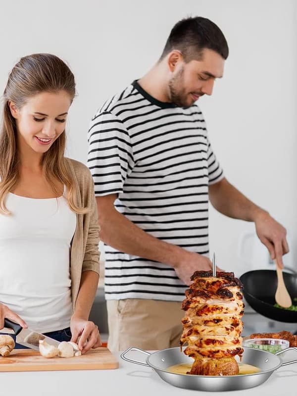 Vertikal grillspyd i rustfritt stål med 3 utskiftbare spyd