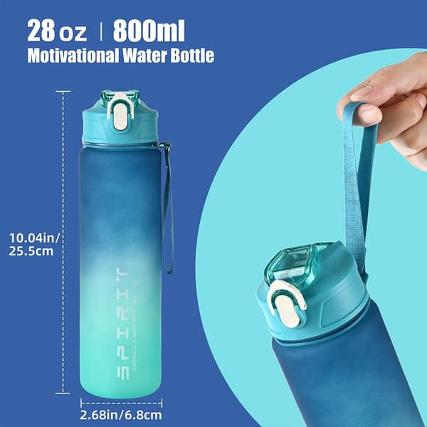 800ml Sportvattenflaska med Sugrör, 2-pack, Blå-Grön