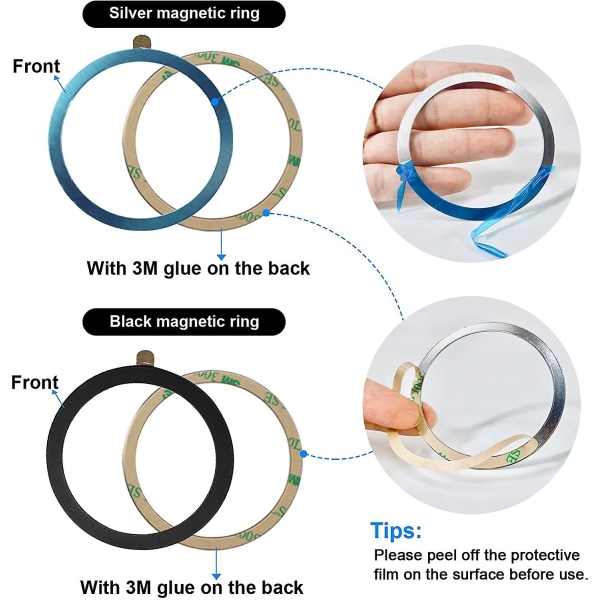 5st Universal Magnetisk Metallplatta Ring För Magsafe Trådlös Laddare Järnark Sticker Magnet Biltelefon Hållare Tillbehör| | Black