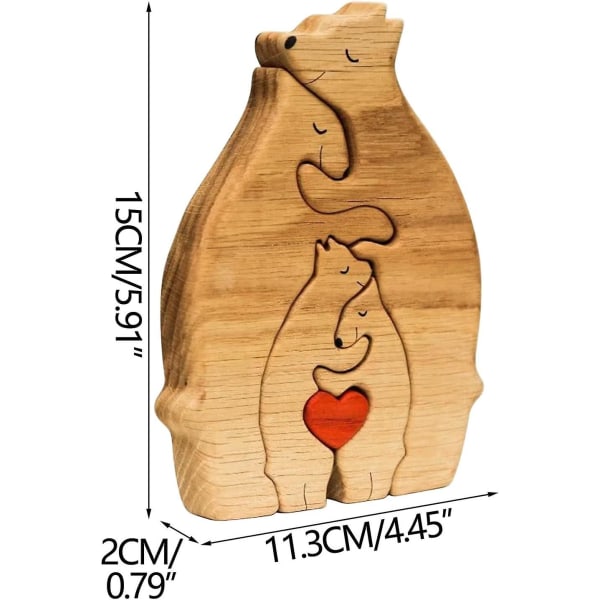 Karhuperheen palapeli, Puiset karhuperheen taidepalapeli, söpö eläinperheen puinen patsas, puisia perhepalikoita käsin veistetty joululahja