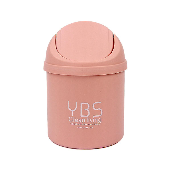 2st Bärbar Mini Avfallskärl Papperskorgen Desktop sopkorg Bord Roll Svänglock Pink