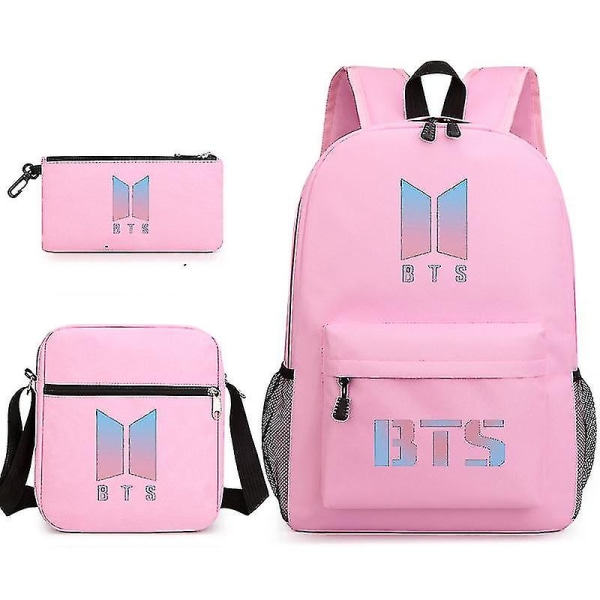 Bts Ryggsekk Student Skolesekk Tredelt sett PINK