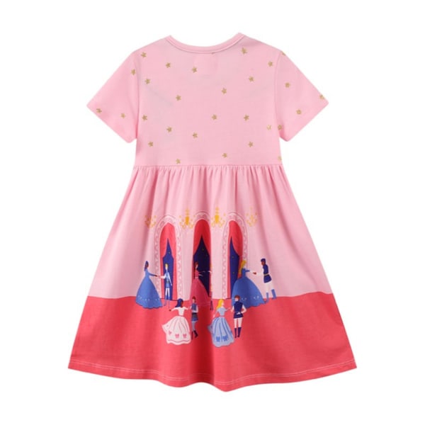 Kids Girl Tecknad Polka Dot Princess Print Kortärmad Klänning Sommar Beach Party A-line Klänningar 5-6 Years
