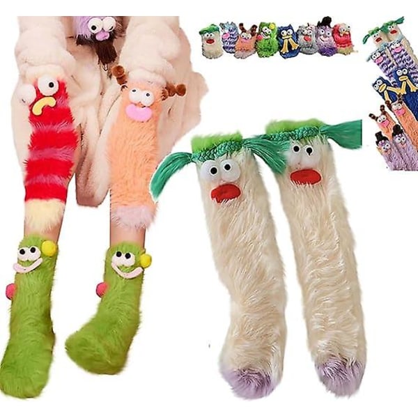 Lämpimät Cozy Fluffy Sarjakuva Monster Sukat, Coral Velvet Kolmiulotteiset omituiset sukat, Pehmoiset Monster Socks Joulusukat 1 pair White