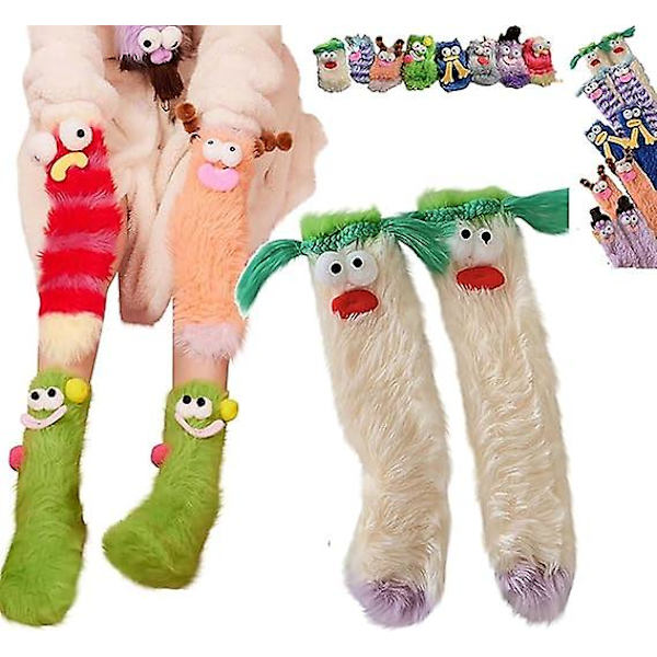 Varme hyggelige fluffy tegneseriemonstersokker, Coral Velvet Tredimensionelle Quirky Sokker, Plys Monstersokker julesokker 1 pair White