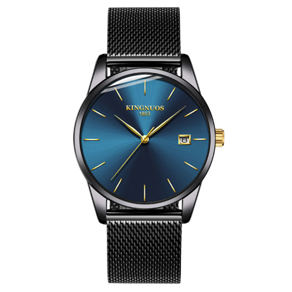 Aito erittäin ohut miesten teräsnauha kvartsi miesten watch vedenpitävä watch black mesh belt blue