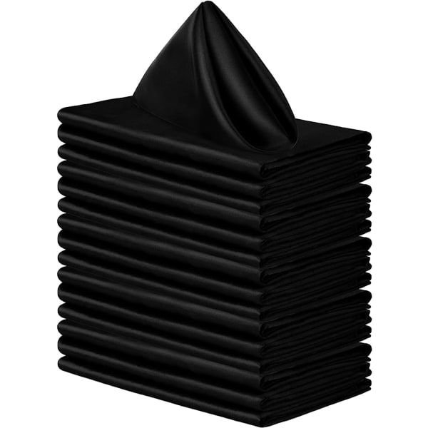 16 pakke firkantet satengserviett Bright silke bordserviett mykt glatt stoff bordserviett for bryllupsbankettfestdekorasjon, svart, 17 x 17 tommer
