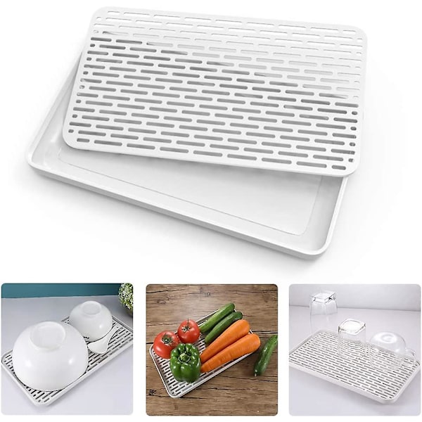Oppvaskmatteavløp med dryppbrett - Stort dreneringsbrett 39 X 22,5 cm (hvit) SIZE 2