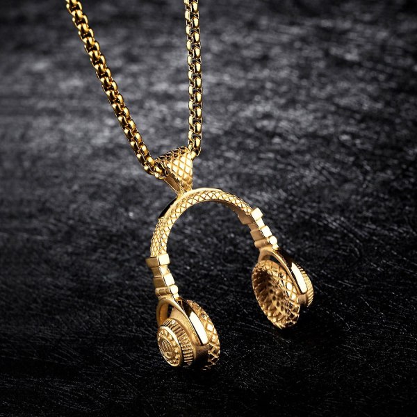 Hip Hop Musikälskare DJ Hörlurshänge Rostfritt stål Halsband för män Kvinnor Tonåring med Box Kedja Färg Svart Silver Guld Gold Free Size