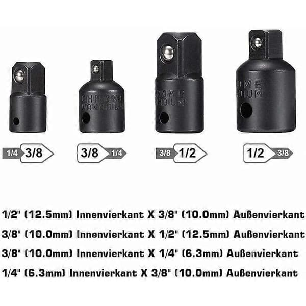 (8 dele sæt) Adaptere til skraldenøgler og fatninger Adapterkit til fatninger Adapterkit til sekskantrør Adapterkit til fatninger