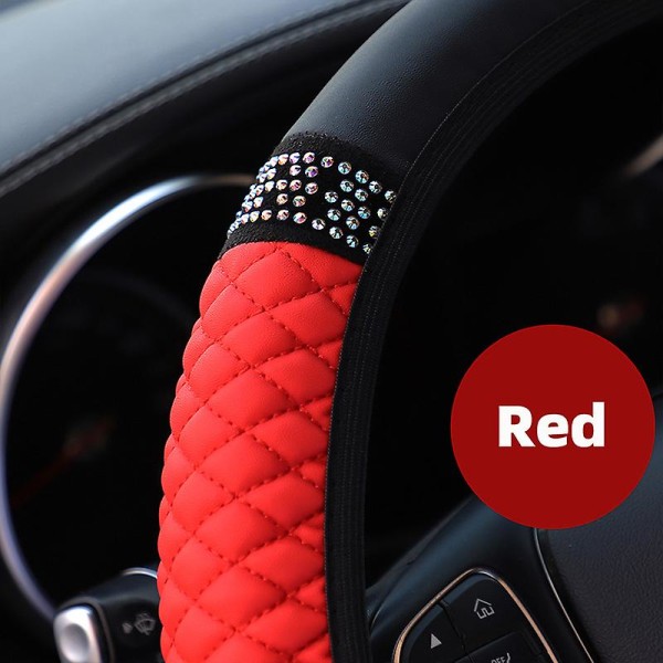 Universal 37-38 cm Pu Læder Bling Bilrat Cover Rhinestone Rat Covers Auto Interiør Tilbehør - Rat Covers Red