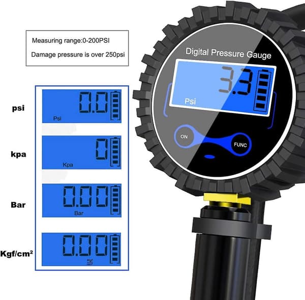 Digital Däcktrycksmätare 250 Psi, Högprecisions Digital Däcktrycksmätare Med Luftpump