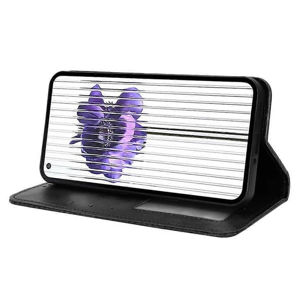 (Ny) För Nothing Phone 1 Magnetiskt Spänne Retro Textur Läderfodral Black