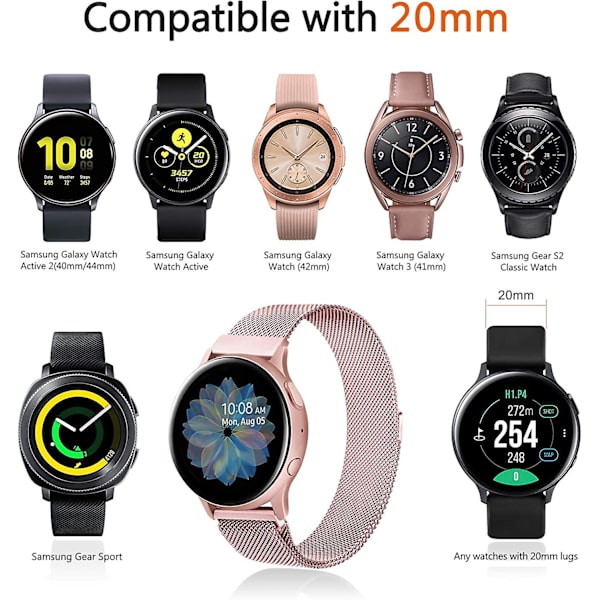Metallbånd for erstatning av rustfritt stål for Samsung Galaxy Watch Active 2 Rose Pink