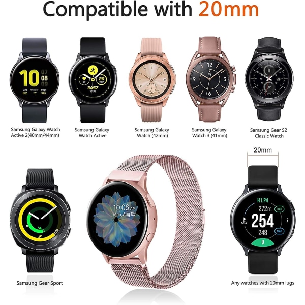 Ruostumattomasta teräksestä valmistetut metallinauhat Samsung Galaxy Watch Active 2:lle Rose Pink